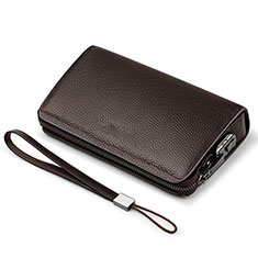 Realme X50 5G用ハンドバッグ ポーチ 財布型ケース レザー ユニバーサル K19 ブラウン