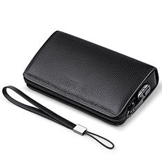 Vivo iQOO 10 5G用ハンドバッグ ポーチ 財布型ケース レザー ユニバーサル K19 ブラック