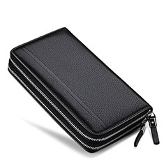Realme X50 5G用ハンドバッグ ポーチ 財布型ケース レザー ユニバーサル N01 ブラック