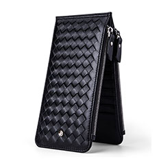 Huawei Enjoy 9s用菱形ハンドバッグ ポーチ 財布型ケース レザー ユニバーサル ブラック