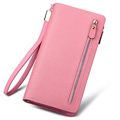 Samsung Galaxy A14 5G用カイコハンドバッグ ポーチ 財布型ケース レザー ユニバーサル T01 ピンク