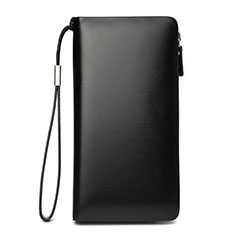 Realme X50 5G用ハンドバッグ ポーチ 財布型ケース レザー ユニバーサル H03 ブラック