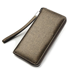 Sharp Aquos Sense4 Basic用カイコハンドバッグ ポーチ 財布型ケース レザー ユニバーサル H04 ゴールド