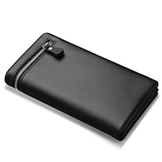 Huawei Nova 8i用ハンドバッグ ポーチ 財布型ケース レザー ユニバーサル H06 ブラック