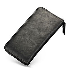 Oppo A35用ハンドバッグ ポーチ 財布型ケース レザー ユニバーサル H09 ブラック