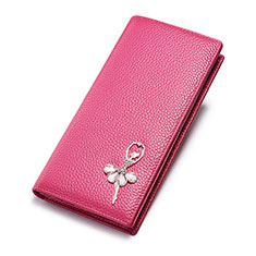 Oppo A11S用ハンドバッグ ポーチ 財布型ケース レザー 舞姫 ユニバーサル ローズレッド