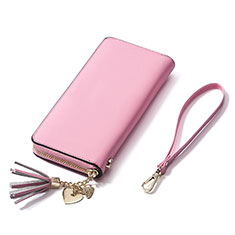 Huawei Enjoy 9s用ハンドバッグ ポーチ 財布型ケース レザー ユニバーサル H24 ピンク