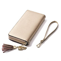 Sharp Aquos Sense4 Basic用ハンドバッグ ポーチ 財布型ケース レザー ユニバーサル H24 ゴールド