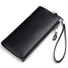 Asus ROG Phone 5s用ハンドバッグ ポーチ 財布型ケース レザー ユニバーサル H34 ブラック