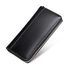 Huawei Enjoy 9s用lichee パターンハンドバッグ ポーチ 財布型ケース レザー ユニバーサル H36 ブラック