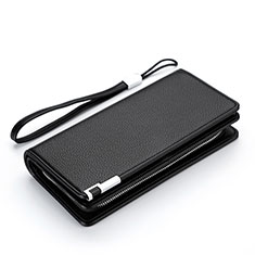 Realme X50 5G用lichee パターンハンドバッグ ポーチ 財布型ケース レザー ユニバーサル H37 ブラック