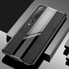 Xiaomi Mi 10用シリコンケース ソフトタッチラバー レザー柄 カバー S03 Xiaomi ブラック