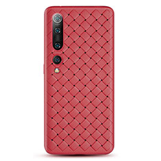 Xiaomi Mi 10用シリコンケース ソフトタッチラバー レザー柄 カバー S07 Xiaomi レッド