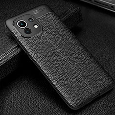 Xiaomi Mi 11 5G用シリコンケース ソフトタッチラバー レザー柄 カバー H02 Xiaomi ブラック