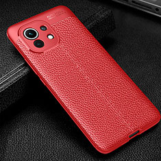 Xiaomi Mi 11 Lite 4G用シリコンケース ソフトタッチラバー レザー柄 カバー H02 Xiaomi レッド