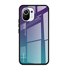 Xiaomi Mi 11 Lite 5G用ハイブリットバンパーケース プラスチック 鏡面 虹 グラデーション 勾配色 カバー H01 Xiaomi マルチカラー