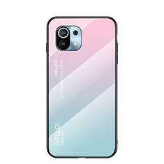 Xiaomi Mi 11 Lite 5G用ハイブリットバンパーケース プラスチック 鏡面 虹 グラデーション 勾配色 カバー H02 Xiaomi ピンク