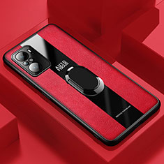 Xiaomi Mi 11i 5G用シリコンケース ソフトタッチラバー レザー柄 アンド指輪 マグネット式 PB1 Xiaomi レッド