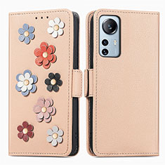 Xiaomi Mi 12 5G用手帳型 レザーケース スタンド 花 カバー L01 Xiaomi ゴールド