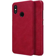 Xiaomi Mi 8用手帳型 レザーケース スタンド Xiaomi レッド