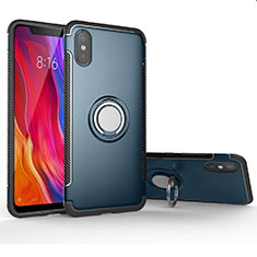 Xiaomi Mi 8 Pro Global Version用ハイブリットバンパーケース プラスチック アンド指輪 マグネット式 Xiaomi シアン