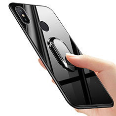 Xiaomi Mi A2用シリコンケース ソフトタッチラバー 鏡面 アンド指輪 Xiaomi ブラック
