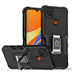 Xiaomi POCO C3用ハイブリットバンパーケース プラスチック アンド指輪 マグネット式 QW1 Xiaomi ブラック