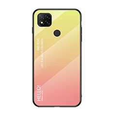 Xiaomi POCO C31用ハイブリットバンパーケース プラスチック 鏡面 虹 グラデーション 勾配色 カバー LS1 Xiaomi イエロー