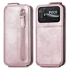 Xiaomi Poco C40用フリップ レザーケース スタンド Xiaomi ローズゴールド