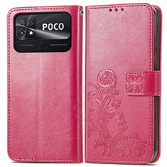 Xiaomi Poco C40用手帳型 レザーケース スタンド 花 カバー Xiaomi レッド