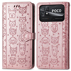 Xiaomi Poco C40用手帳型 レザーケース スタンド パターン カバー S03D Xiaomi ローズゴールド