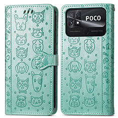 Xiaomi Poco C40用手帳型 レザーケース スタンド パターン カバー S03D Xiaomi グリーン