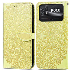 Xiaomi Poco C40用手帳型 レザーケース スタンド パターン カバー S04D Xiaomi イエロー