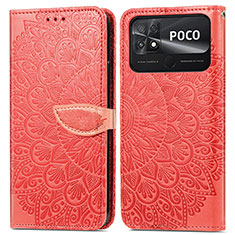 Xiaomi Poco C40用手帳型 レザーケース スタンド パターン カバー S04D Xiaomi レッド