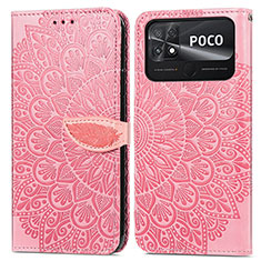 Xiaomi Poco C40用手帳型 レザーケース スタンド パターン カバー S04D Xiaomi ローズゴールド