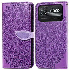 Xiaomi Poco C40用手帳型 レザーケース スタンド パターン カバー S04D Xiaomi パープル