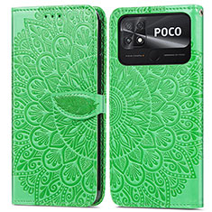 Xiaomi Poco C40用手帳型 レザーケース スタンド パターン カバー S04D Xiaomi グリーン