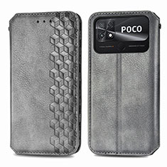 Xiaomi Poco C40用手帳型 レザーケース スタンド カバー S01D Xiaomi グレー