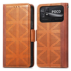 Xiaomi Poco C40用手帳型 レザーケース スタンド カバー S03D Xiaomi ブラウン