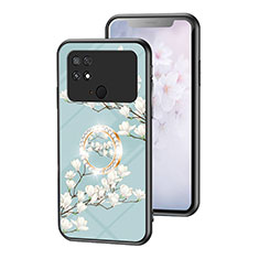 Xiaomi Poco C40用ハイブリットバンパーケース プラスチック 鏡面 花 カバー S01 Xiaomi シアン