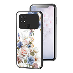 Xiaomi Poco C40用ハイブリットバンパーケース プラスチック 鏡面 花 カバー S01 Xiaomi ホワイト