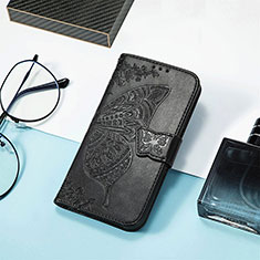 Xiaomi Poco C55用手帳型 レザーケース スタンド バタフライ 蝶 カバー S01D Xiaomi ブラック