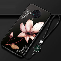 Xiaomi Poco F2 Pro用シリコンケース ソフトタッチラバー 花 カバー Xiaomi ブラック