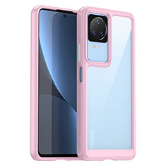 Xiaomi Poco F4 5G用ハイブリットバンパーケース クリア透明 プラスチック カバー J01S Xiaomi ピンク