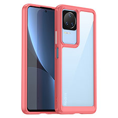 Xiaomi Poco F4 5G用ハイブリットバンパーケース クリア透明 プラスチック カバー J01S Xiaomi レッド