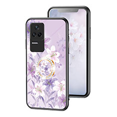 Xiaomi Poco F4 5G用ハイブリットバンパーケース プラスチック 鏡面 花 カバー S01 Xiaomi ラベンダー