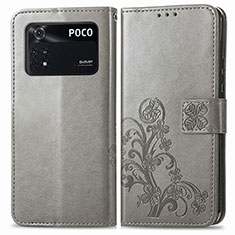 Xiaomi Poco M4 Pro 4G用手帳型 レザーケース スタンド 花 カバー Xiaomi グレー