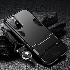 Xiaomi Poco M4 Pro 5G用ハイブリットバンパーケース スタンド プラスチック 兼シリコーン カバー R01 Xiaomi ブラック