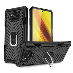 Xiaomi Poco X3用ハイブリットバンパーケース プラスチック アンド指輪 マグネット式 S01 Xiaomi ブラック