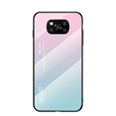 Xiaomi Poco X3 NFC用ハイブリットバンパーケース プラスチック 鏡面 虹 グラデーション 勾配色 カバー LS1 Xiaomi シアン